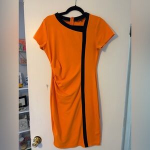 Amazon Orange Midi Dress with Black Trim